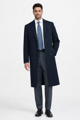 Men'S Dress Coat 38 Inch Three-Button Navy Blue Wool-Three Quarter (36'' Overcoat) Vent 3 Butto