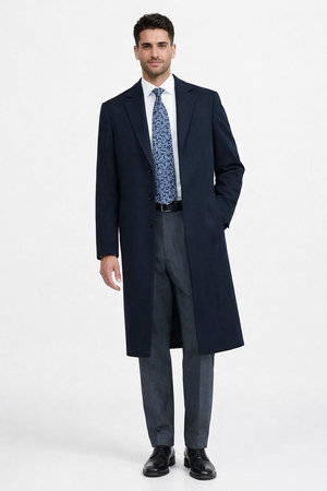 Men'S Dress Coat 38 Inch Three-Button Navy Blue Wool-Three Quarter (36'' Overcoat) Vent 3 Butto