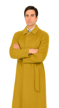 Men's Dress Coat Belted Full Length Overcoat ~ Long Men's Dress Topcoat -  Winter coat 45 Inches Button Closure Camel Coat - Image 3