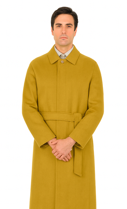 Men's Dress Coat Belted Full Length Overcoat ~ Long Men's Dress Topcoat -  Winter coat 45 Inches Button Closure Camel Coat