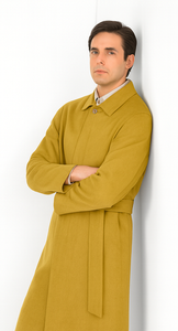 Men's Dress Coat Belted Full Length Overcoat ~ Long Men's Dress Topcoat -  Winter coat 45 Inches Button Closure Camel Coat