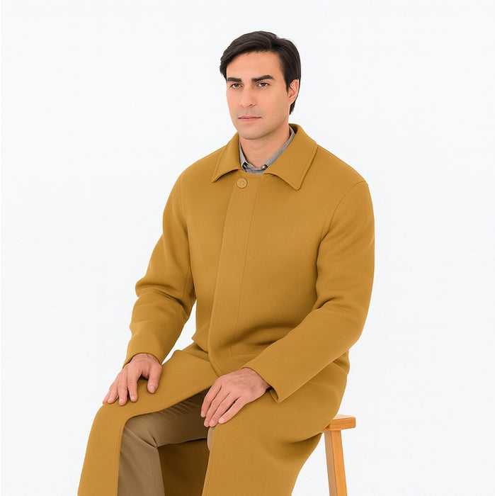 Men's Dress Coat Belted Full Length Overcoat ~ Long Men's Dress Topcoat -  Winter coat 45 Inches Button Closure Camel Coat