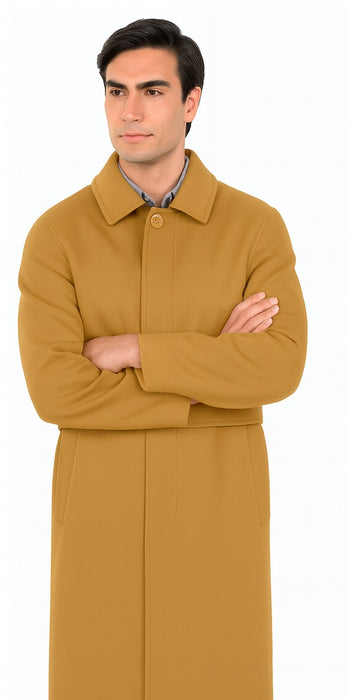 Men's Dress Coat Belted Full Length Overcoat ~ Long Men's Dress Topcoat -  Winter coat 45 Inches Button Closure Camel Coat