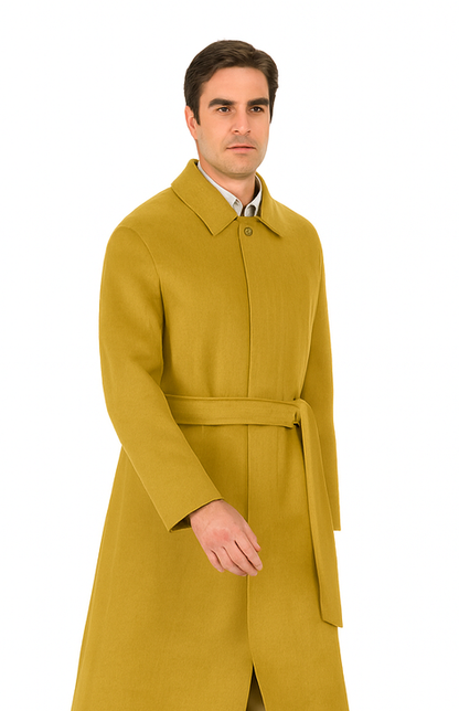 Men's Dress Coat Belted Full Length Overcoat ~ Long Men's Dress Topcoat -  Winter coat 45 Inches Button Closure Camel Coat - Image 7