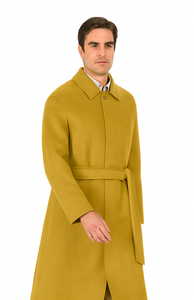 Men's Dress Coat Belted Full Length Overcoat ~ Long Men's Dress Topcoat -  Winter coat 45 Inches Button Closure Camel Coat