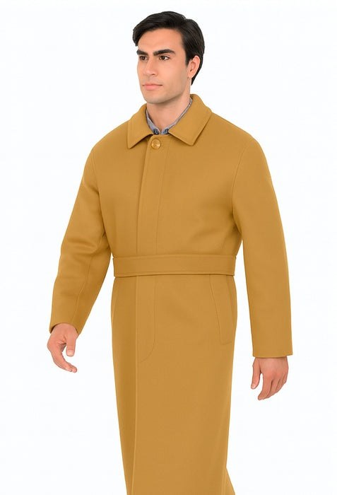 Men's Dress Coat Belted Full Length Overcoat ~ Long Men's Dress Topcoat -  Winter coat 45 Inches Button Closure Camel Coat