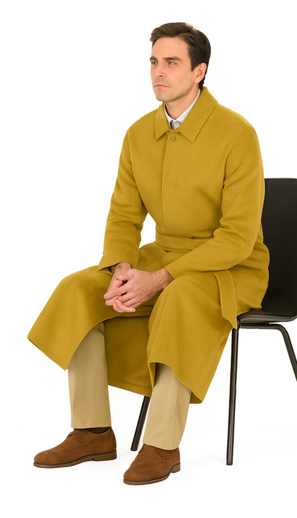 Men's Dress Coat Belted Full Length Overcoat ~ Long Men's Dress Topcoat -  Winter coat 45 Inches Button Closure Camel Coat - Image 8