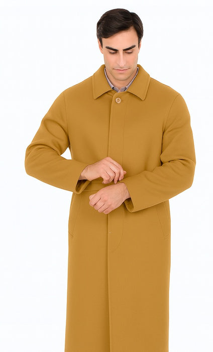 Men's Dress Coat Belted Full Length Overcoat ~ Long Men's Dress Topcoat -  Winter coat 45 Inches Button Closure Camel Coat