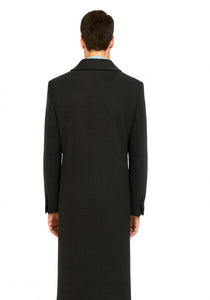 Men's Dress Coat Belted Very Dark Grey Almost Black Full Length Blend Long Men's Dress Topcoat -  Winter coat Very Dark Grey Almost Black Color - Men's Overcoat