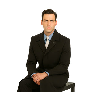 Men's Dress Coat Belted Very Dark Grey Almost Black Full Length Blend Long Men's Dress Topcoat -  Winter coat Very Dark Grey Almost Black Color - Men's Overcoat