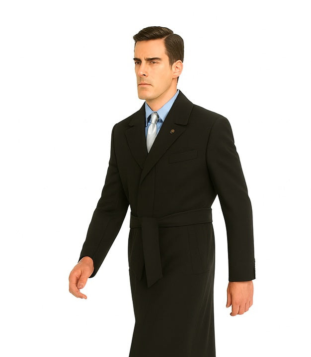 Men's Dress Coat Belted Very Dark Grey Almost Black Full Length Blend Long Men's Dress Topcoat -  Winter coat Very Dark Grey Almost Black Color - Men's Overcoat - Image 6