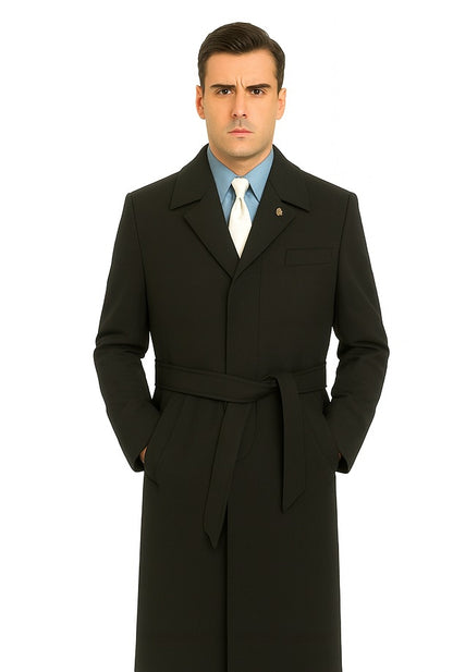 Men's Dress Coat Belted Very Dark Grey Almost Black Full Length Blend Long Men's Dress Topcoat -  Winter coat Very Dark Grey Almost Black Color - Men's Overcoat - Image 7