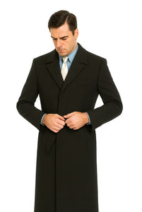 Men's Dress Coat Belted Very Dark Grey Almost Black Full Length Blend Long Men's Dress Topcoat -  Winter coat Very Dark Grey Almost Black Color - Men's Overcoat