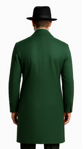 Men's Dress Coat Double Breasted Long Overcoat Olive Green