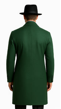 Men's Dress Coat Double Breasted Long Overcoat Olive Green - Image 2