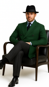 Men's Dress Coat Double Breasted Long Overcoat Olive Green