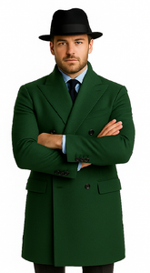 Men's Dress Coat Double Breasted Long Overcoat Olive Green