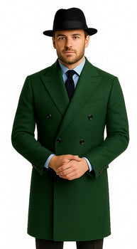 Men's Dress Coat Double Breasted Long Overcoat Olive Green - Image 6