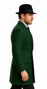 Men's Dress Coat Double Breasted Long Overcoat Olive Green