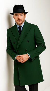 Men's Dress Coat Double Breasted Long Overcoat Olive Green - Image 8