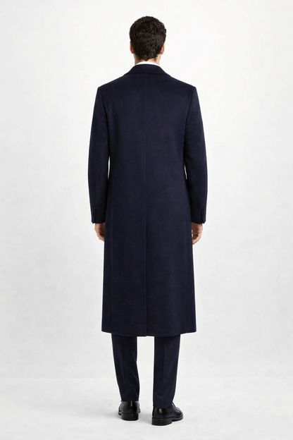 Men'S Dress Coat Long Wool Winter Dress Knee Length Coat 45 Inch Navy Blue Men'S Overcoat Classic Model Features Button Front Wool 3 Button Style - Image 2