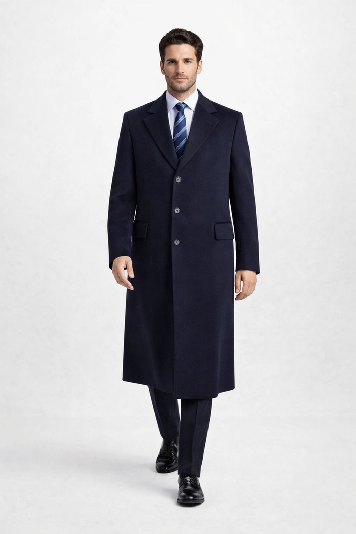 Men'S Dress Coat Long Wool Winter Dress Knee Length Coat 45 Inch Navy Blue Men'S Overcoat Classic Model Features Button Front Wool 3 Button Style - Image 3
