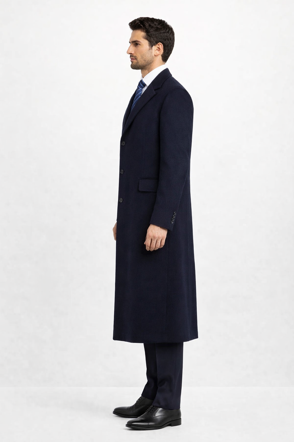 Men'S Dress Coat Long Wool Winter Dress Knee Length Coat 45 Inch Navy Blue Men'S Overcoat Classic Model Features Button Front Wool 3 Button Style - Image 4