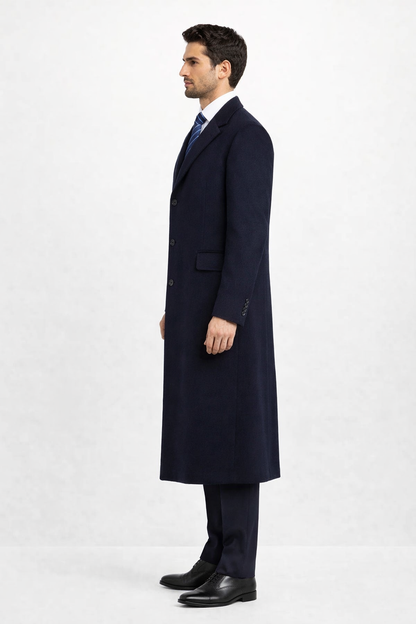 Men'S Dress Coat Long Wool Winter Dress Knee Length Coat 45 Inch Navy Blue Men'S Overcoat Classic Model Features Button Front Wool 3 Button Style - Image 4