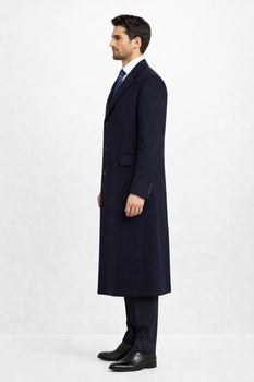 Men'S Dress Coat Long Wool Winter Dress Knee Length Coat 45 Inch Navy Blue Men'S Overcoat Classic Model Features Button Front Wool 3 Button Style - Image 4