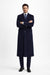 Men'S Dress Coat Long Wool Winter Dress Knee Length Coat 45 Inch Navy Blue Men'S Overcoat Classic Model Features Button Front Wool 3 Button Style