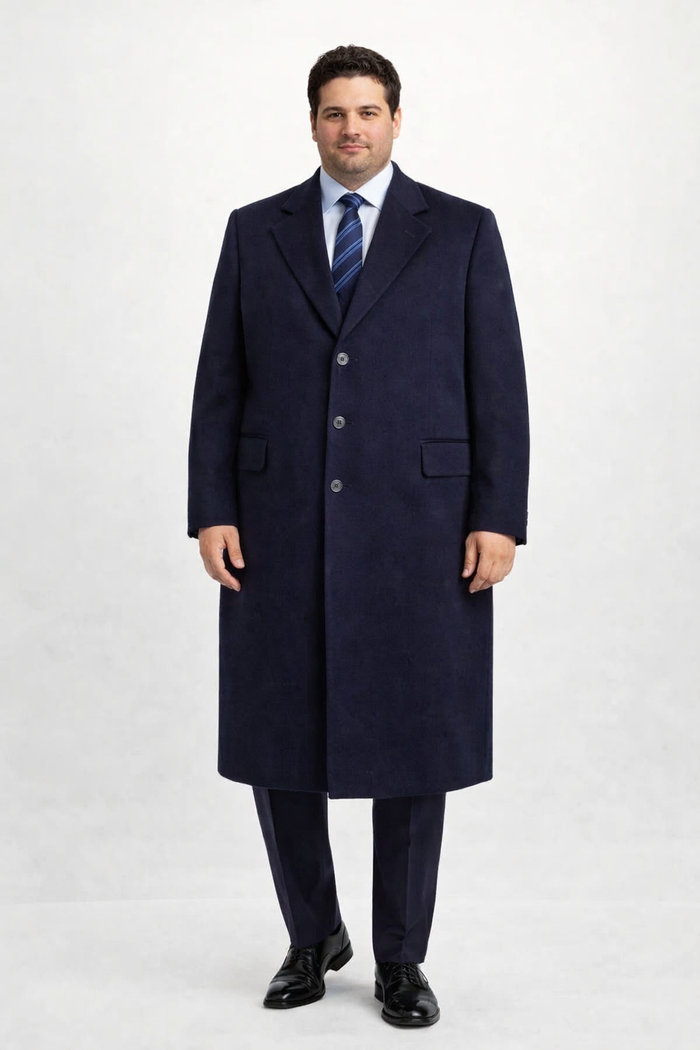 Men'S Dress Coat Long Wool Winter Dress Knee Length Coat 45 Inch Navy Blue Men'S Overcoat Classic Model Features Button Front Wool 3 Button Style - Image 6