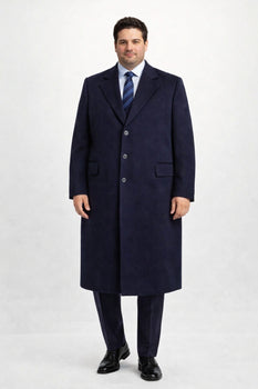 Men'S Dress Coat Long Wool Winter Dress Knee Length Coat 45 Inch Navy Blue Men'S Overcoat Classic Model Features Button Front Wool 3 Button Style - Image 6