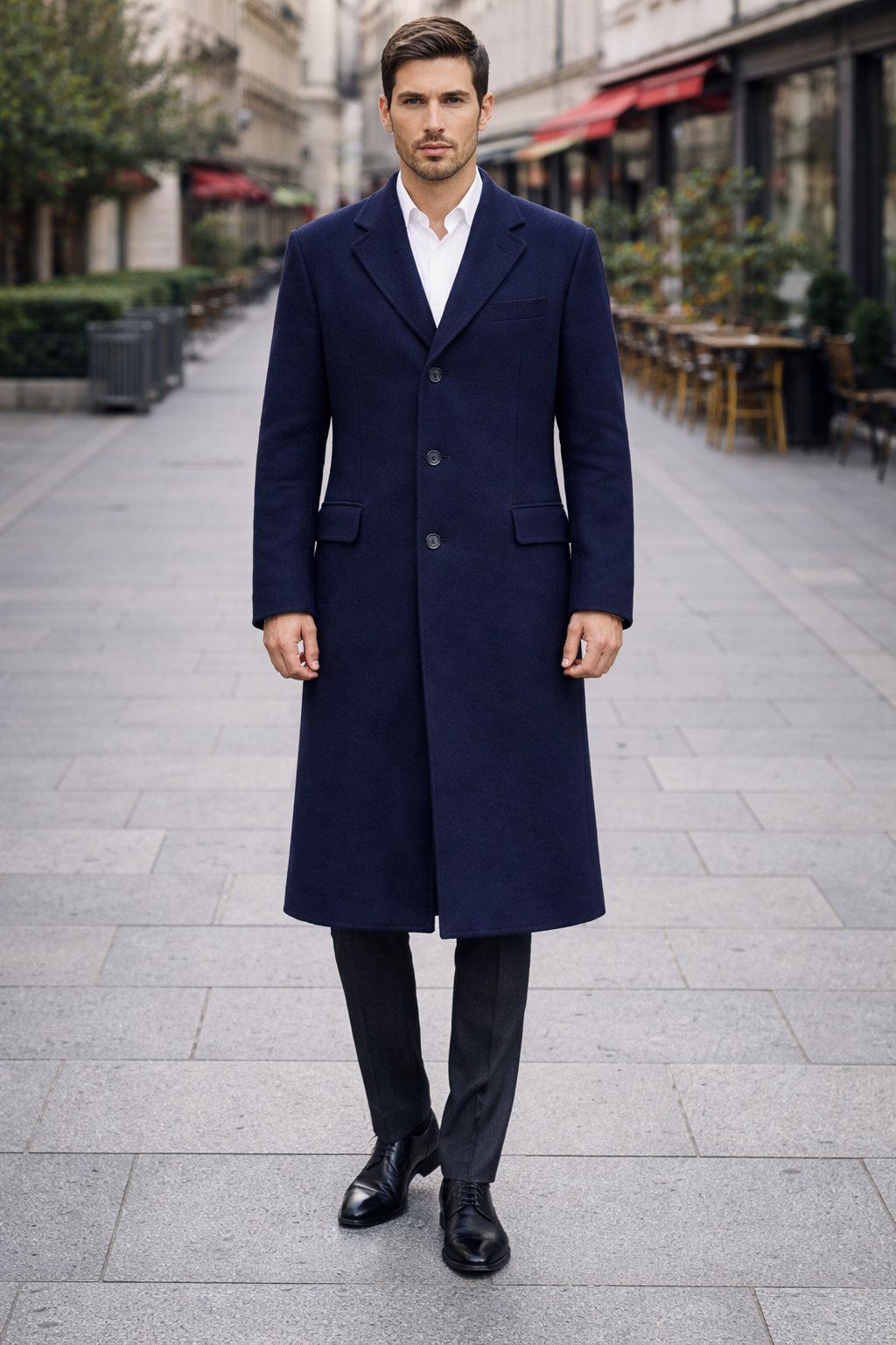Men'S Dress Coat Long Wool Winter Dress Knee Length Coat 45 Inch Navy Blue Men'S Overcoat Classic Model Features Button Front Wool 3 Button Style - Image 7