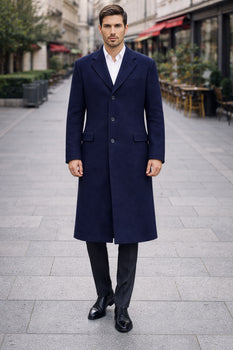 Men'S Dress Coat Long Wool Winter Dress Knee Length Coat 45 Inch Navy Blue Men'S Overcoat Classic Model Features Button Front Wool 3 Button Style - Image 7