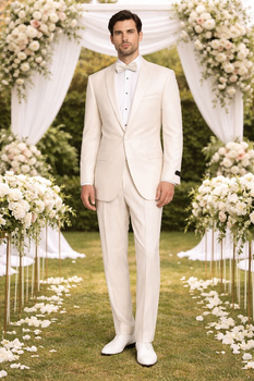 Men'S Dress Formal Ivory ~ Cream ~ Off White Dinner Jacket ~ Fashion Tuxedo For Men ~ Blazer ~ Sport 1 Button Peak Lapel - Image 5