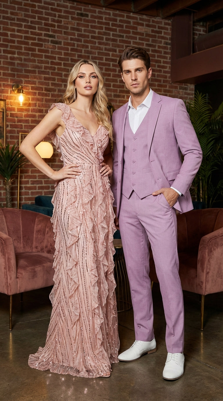 Men’s Dusty Rose 3 Piece Suit – Modern Pink Formal Suit Set for Wedding, Prom and Special Events Pinkish Color Modern Fit