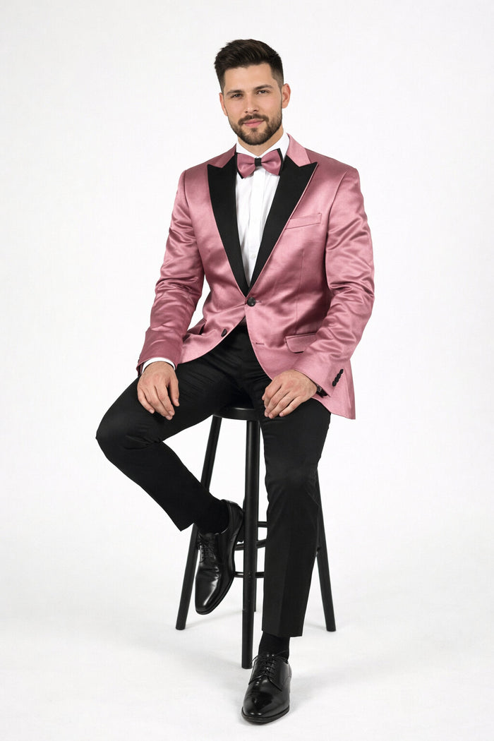 Men's ( Rose Gold - Dusty Rose ) - Blush Dark Pink  tuxedo Blazer Dinner Jacket - Image 4
