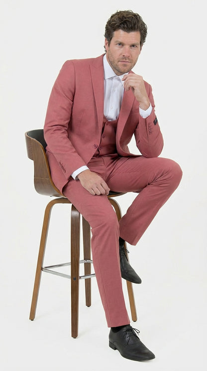 Men’s Dusty Rose Three Piece Suit – Modern Formal 3PC Wedding and Prom Suit - Pink Coloe Modern Fit