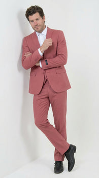 Men’s Dusty Rose Three Piece Suit – Modern Formal 3PC Wedding and Prom Suit - Pink Coloe Modern Fit