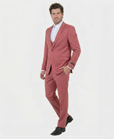 Men’s Dusty Rose Three Piece Suit – Modern Formal 3PC Wedding and Prom Suit - Pink Coloe Modern Fit