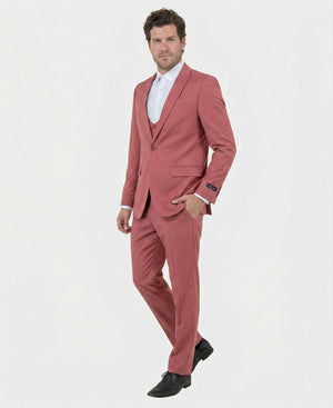 Men’s Dusty Rose Three Piece Suit – Modern Formal 3PC Wedding and Prom Suit - Pink Coloe Modern Fit