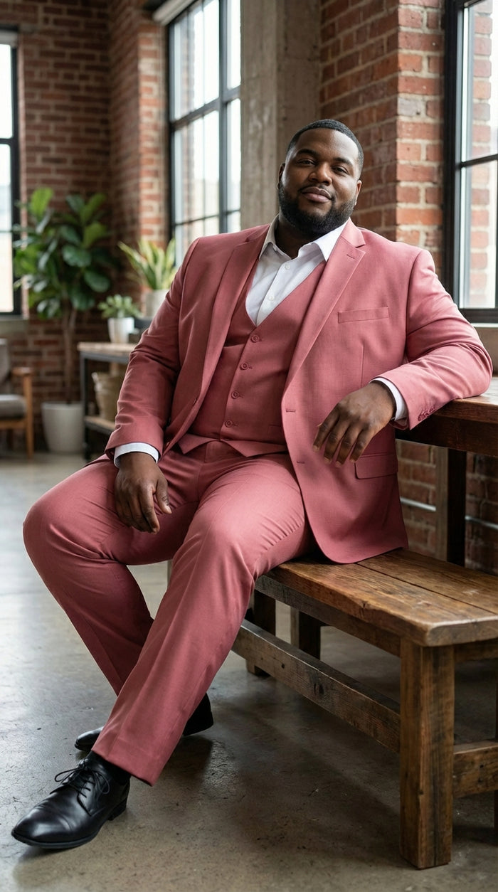Men’s Dusty Rose Three Piece Suit – Modern Formal 3PC Wedding and Prom Suit - Pink Coloe Modern Fit