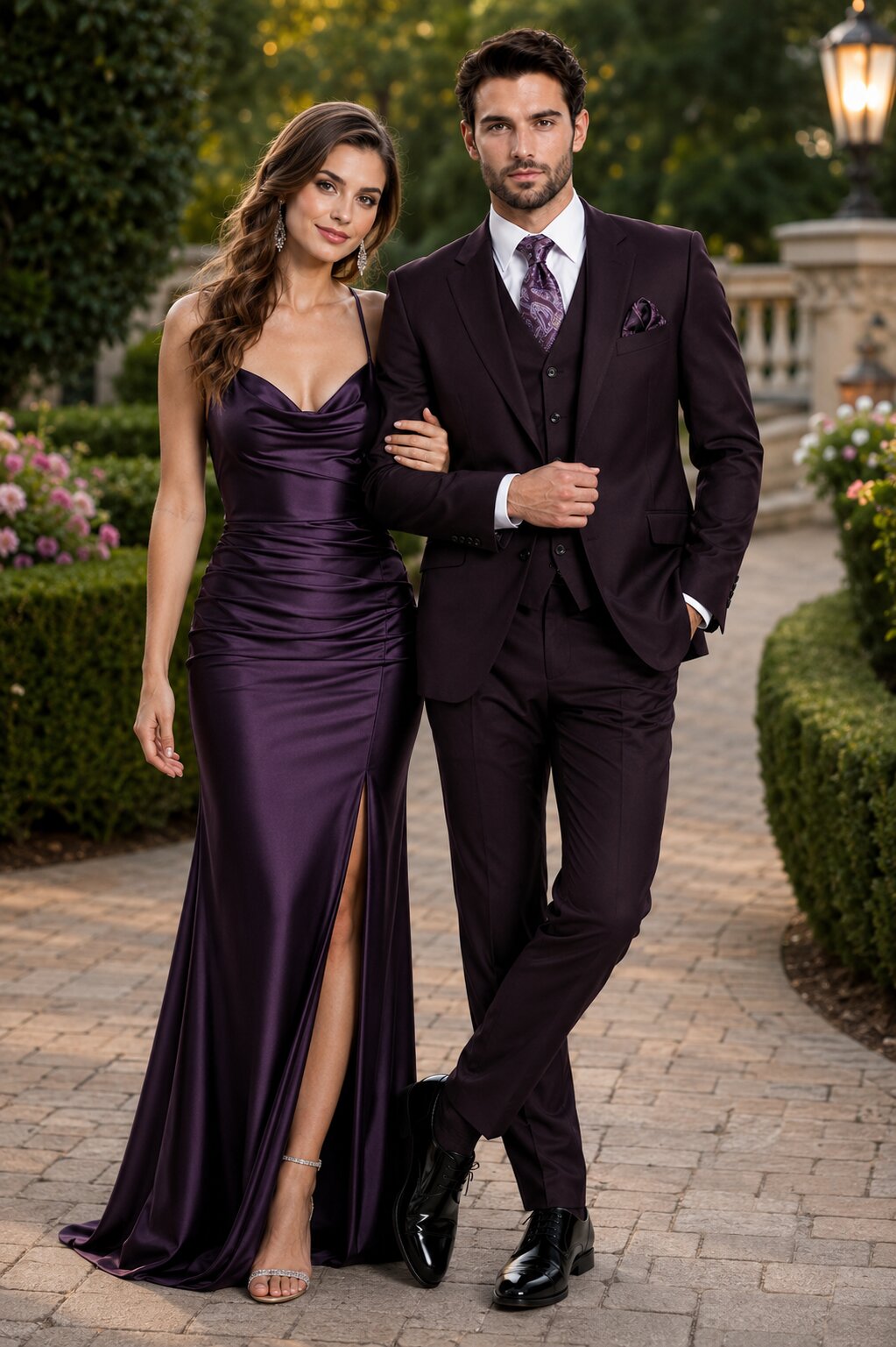 Mens 2 Button  Vested Wool Suit in Eggplant Modern Fit