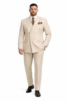 Mens Double Breasted Blazer - Wool Light Tan Sport Coat With Gold Buttons - Image 6