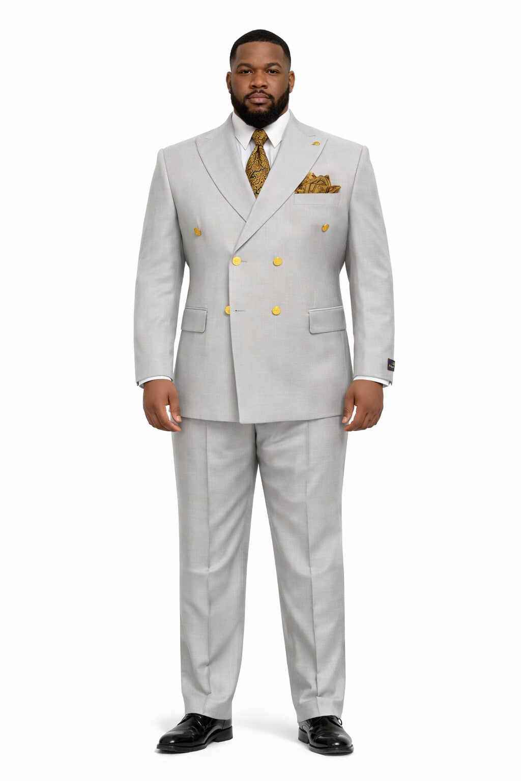 Mens Double Breasted Blazer - Wool Light Grey Sport Coat With Gold Buttons - Image 6