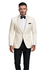 Men's 1 Button  Shawl Lapel Ivory White Tuxedo
