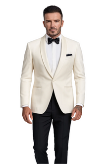 Men's 1 Button  Shawl Lapel Ivory White Tuxedo