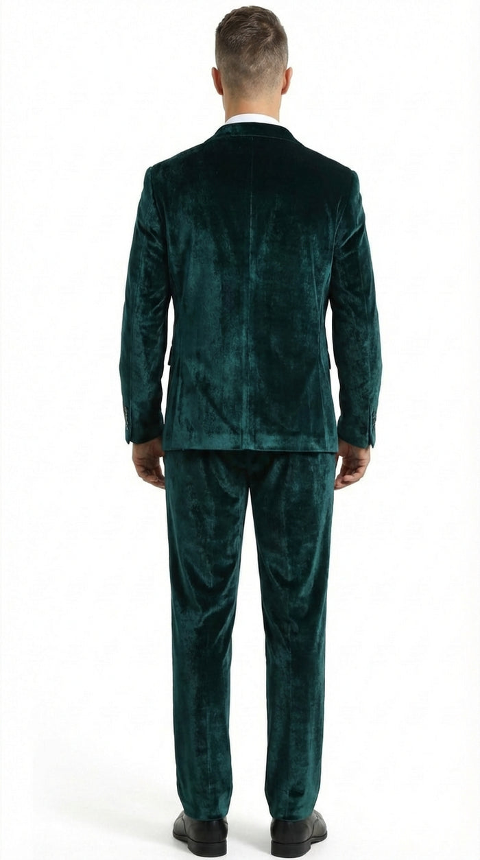 Mens Emerald Green Teal Blue Velvet Suit – Luxury Two Piece Formal Evening Suit Modern Fit