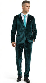Mens Emerald Green Teal Blue Velvet Suit – Luxury Two Piece Formal Evening Suit