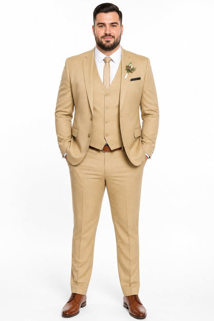 Men's Slim Fitted Euro Tapered Camel ~ Khaki ~ Bronze ~ Camel  ~ Canary Color 2 Buttons Vested